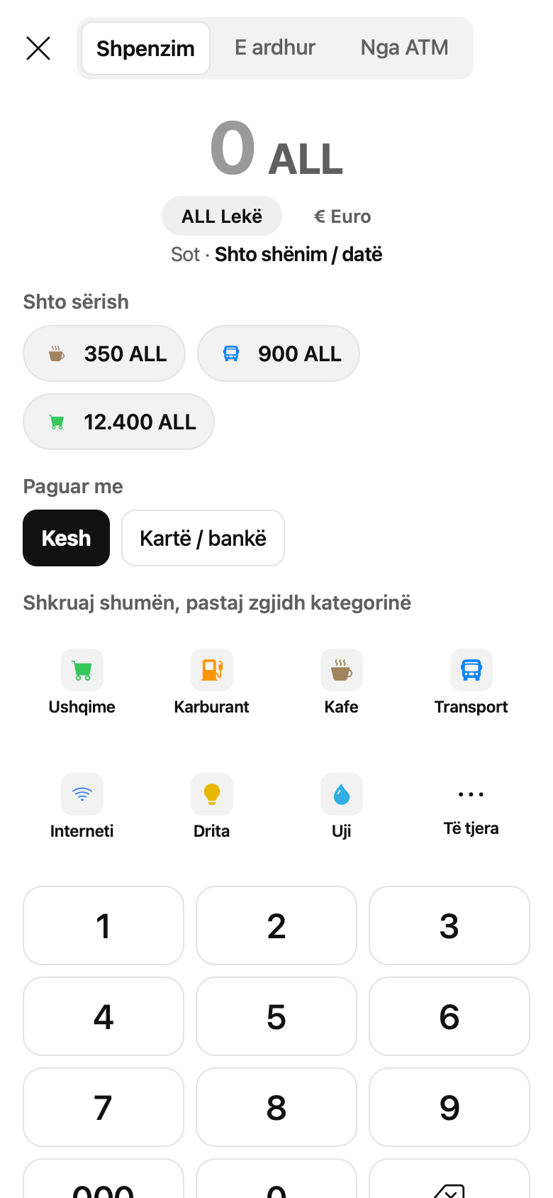 Shtimi i një shpenzimi: shuma, pastaj kategoria