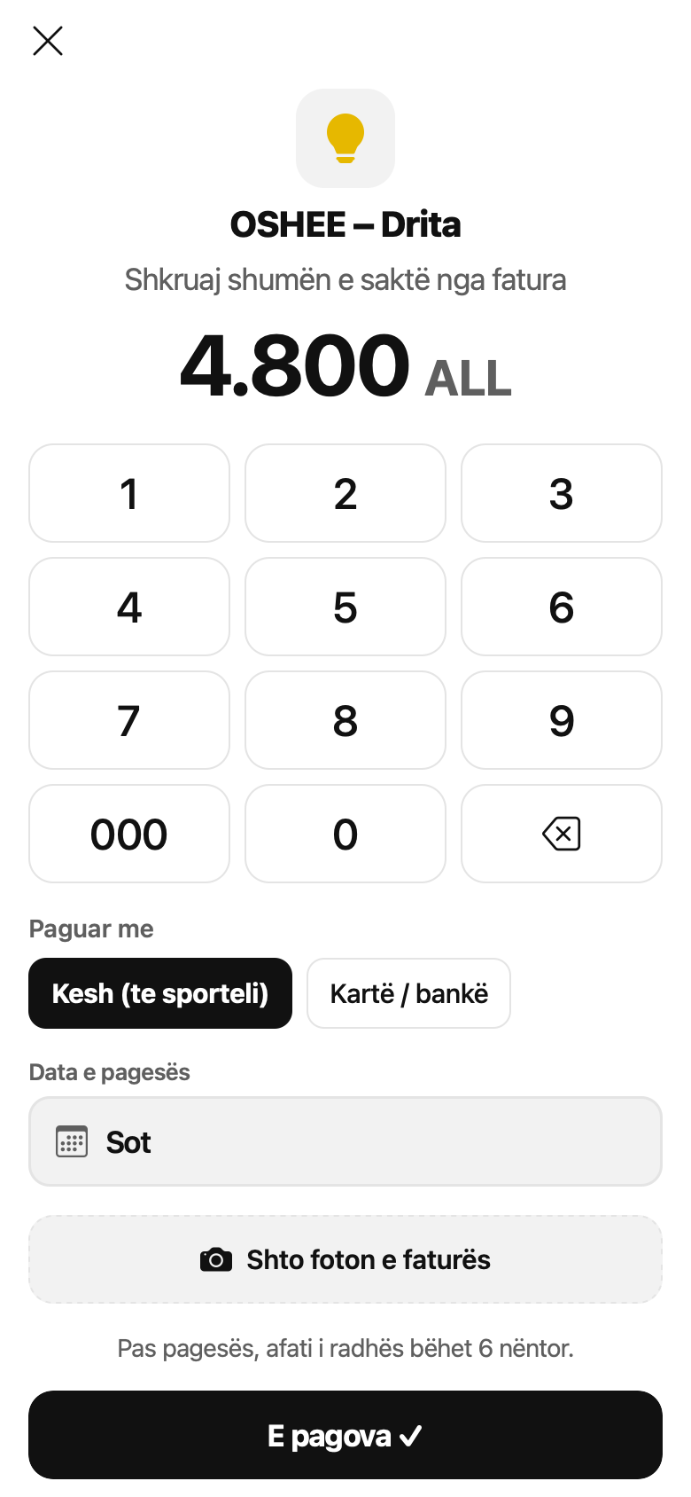 Pagesa e faturës, me foton e faturës